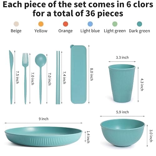 Becutlery Wheat Straw Dinnerware Sets, Unbreakable Dinnerware Set for 6,Reusable Lightweight Tableware Dinner Dishes, Bowls, Cups, tableware, 24pcs Dinnerware Microwave & Dishwasher & Kids Safe thumbnail 2