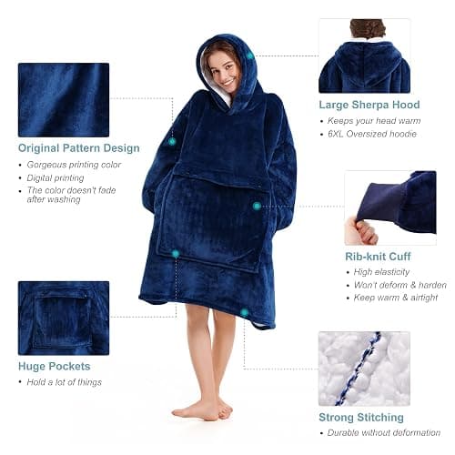 Narecte Cozy Oversized Blanket Hoodie Wearable Blanket Adults Soft Hooded Blanket Hoodie Birthday Gifts for Women Christmas thumbnail 5