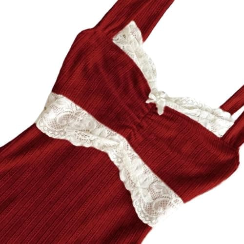 Women's Lace Trim Cami Tops Cable Knit Fairy Grunge Camisole Top Coquette Aesthetic Clothes thumbnail 3