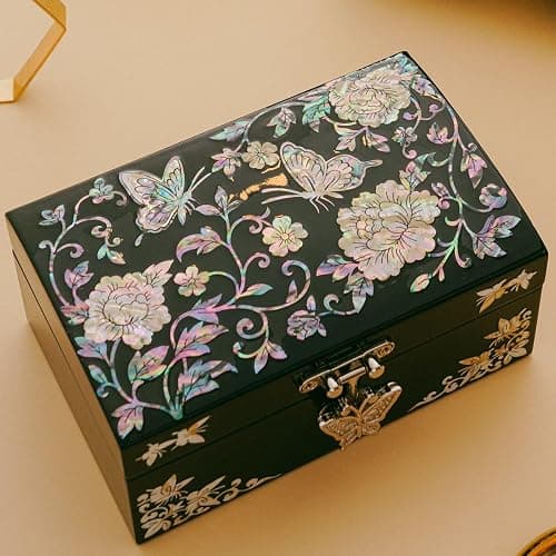 February Mountain Mother of Pearl Small Jewelry Ring Box - Gifts for best friends women, Thank you gifts, mom birthday gifts, Friendship Women Gifts Trinkets Keepsake Treasure box (Black-Butterfly) thumbnail 6