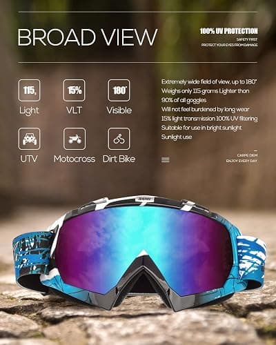 BATFOX Dirt Bike ATV Goggles Motorcycle Gear Riding Motocross Dirtbike 4-Wheeler MX DH Accessories Goggles Glasses for Men Women Youth UV400 Protection Dust-proof Anti-Slip Strap thumbnail 5