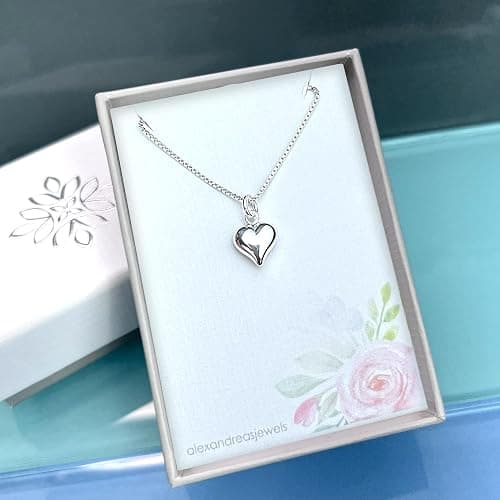 Tiny Delicate and Dainty Sterling Silver Heart Necklace for Girls, Daughter Birthday Gift, Granddaughter Gift Necklace, 14 inches plus 2-inch extender thumbnail 5