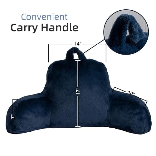 A Nice Night Faux Fur Reading Pillow Bed Wedge Large Adult Children Backrest with Arms Back Support for Sitting Up in Bed/Couch for Bedrest,Navy thumbnail 2