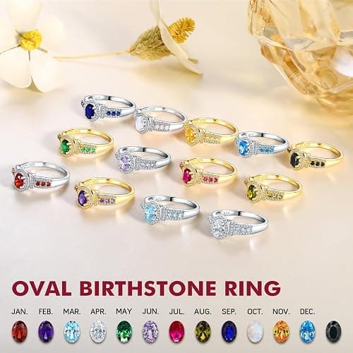 DAYBYDAY Birthstone Rings for Women 925 Sterling Silver/Yellow Gold Plated Gemstome Oval Engagement Promise Rings Size 6-10 thumbnail 5