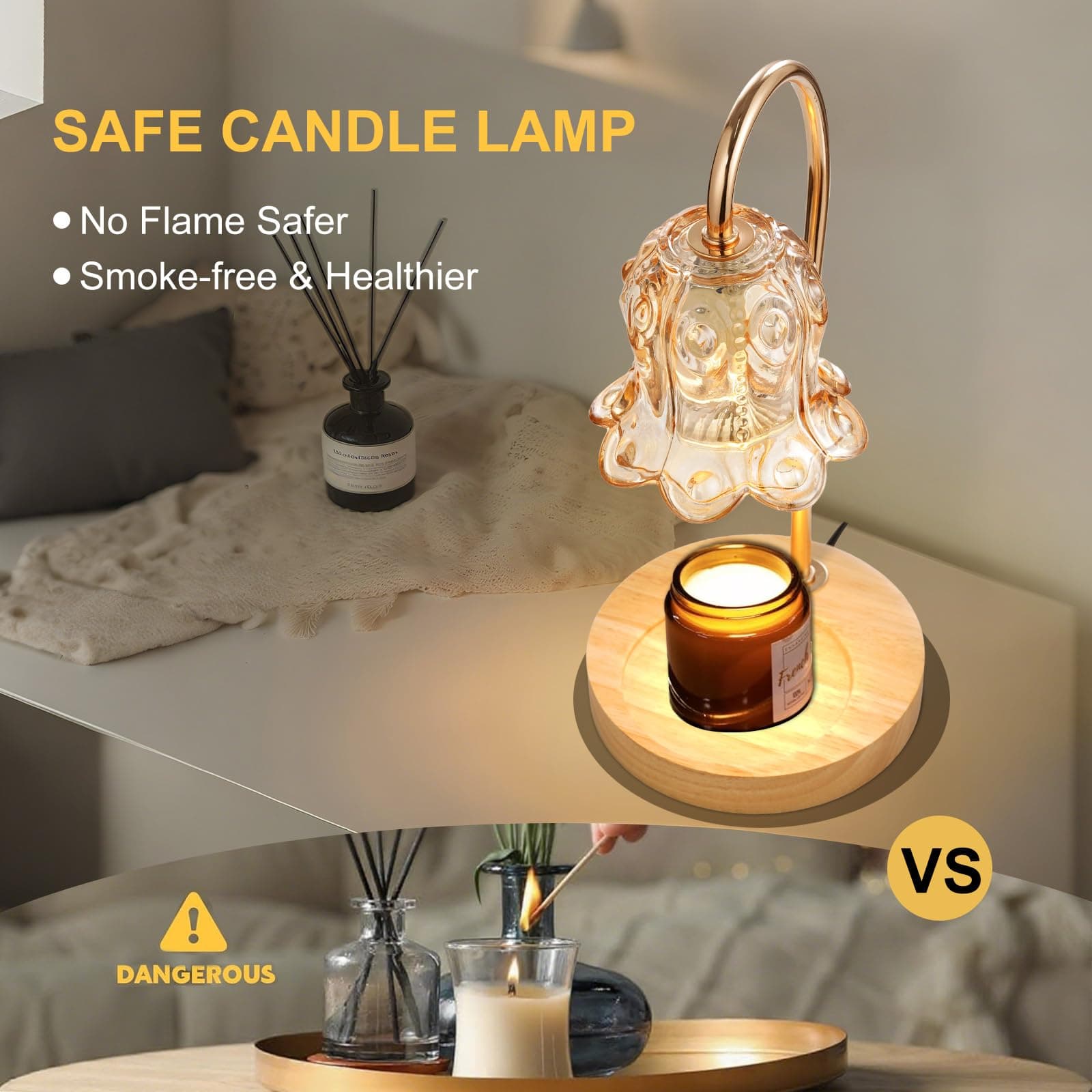 Candle Warmer Lamp with Timer Dimmer & Delayed Shutdown,Electric Candle Warmer,Vintage Flower Lily lamp,Wax Melt Warmer for Jar Candles with 2 Bulbs,Gifts for Women, Home Bedroom Decor thumbnail 4