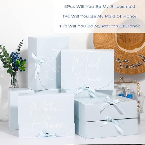 Marspark 8 Pack Blue Bridesmaid Proposal Gift Boxes with Ribbon 7.87 x 10.6 Inch Will You Be My Maid of Honor Bridesmaid Boxes for Wedding Bridal Shower Packaging Supplies Birthday Party Favors thumbnail 4