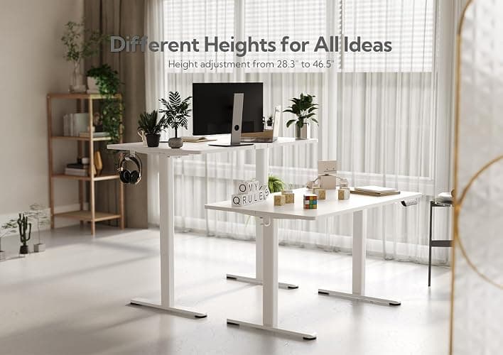 Claiks Electric Standing Desk, Adjustable Height Stand up Desk, 55x24 Inches Sit Stand Home Office Desk with Splice Board, White Frame/White Top thumbnail 4
