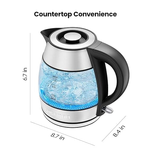 Chefman 1.2L Electric Tea Kettle with LED Lights, Automatic Shut Off, Removable Lid, Boil-Dry Protection, Hot Water Electric Kettle Water Boiler, Electric Kettles for Boiling Water thumbnail 2
