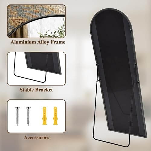 ZENOMIRRIS Arched Full Length Mirror 65"x24" - Floor Standing Body Mirror with Aluminum Frame,Leaning Hanging for Bedroom Cloakroom Living Room Black thumbnail 5