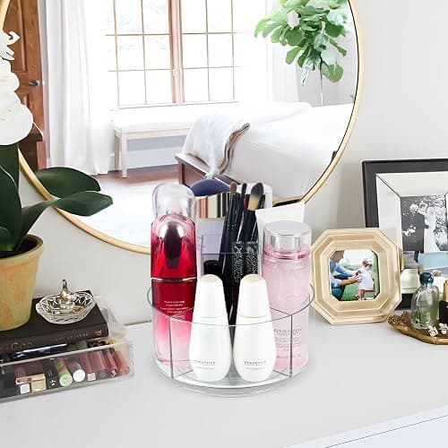 360° Rotating Makeup Organizer Clear Lazy Susan Organizer for Vanity, Cosmetic Display Cases for Bathroom Countertop, Makeup Storage Organizer, Desktop Dresser Sundries Storage Boxes thumbnail 2