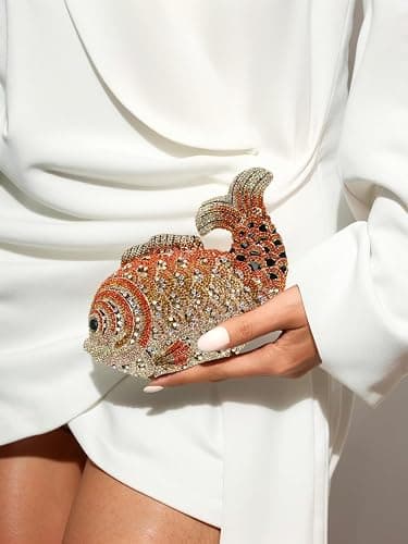 Tngan Women Mini Fish Clutch Luxury Rhinestones Purse Sparkling Banquet Handbag Wedding Party Clutch Bag thumbnail 3