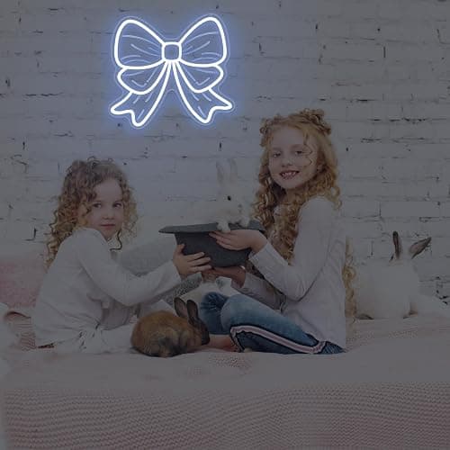 Bow Neon Sign LED Lights for Wall Decor Girls Room Beauty Salon Christmas Tree Bow Decoration Warm White Bow Light Sign 15″ × 13.4″ thumbnail 6