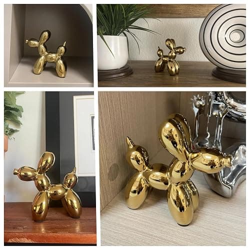 Aartihejoy Gold Balloon Dog Statue Suitable for Living Room, Bedroom, Office Desktop Small Ceramic Animal Sculpture Art Decoration Modern Home Decor 4.3 Inches thumbnail 8