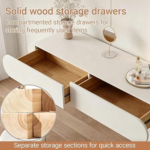 YITAYMLI Coiffeuse Murale Flottante en Bois Blanc, Table de Maquillage Moderne avec tiroirs entièrement assemblée, Bureau Multifonction Petits espaces, Table Seule(80cm/31.5in) thumbnail 4
