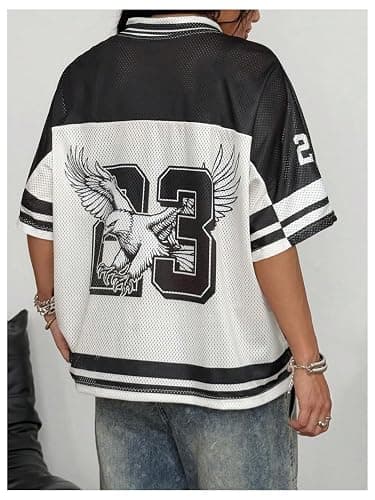 Verdusa Women's Jersey Shirt Oversized Number Graphic Tees Y2k Streewear Going Out Tops Concert Outfit thumbnail 2