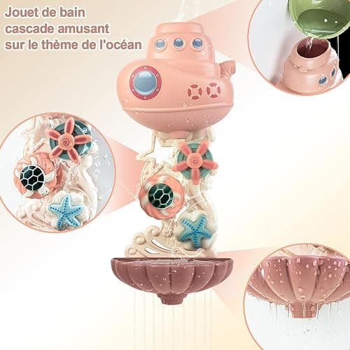 Jouets de Bain pour Bebe, Jouet Bain Bebe 18mois +, Jeux de Bain Bébé Enfant 2 3 Ans, Jouets d'Éveil Cadeau Bebe pour Garçons et Filles avec Mignons Engrenages et Tasses d'animaux Marins thumbnail 4
