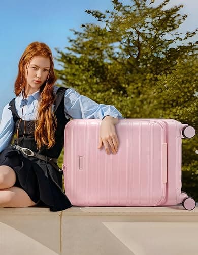 LARVENDER Carry On Luggage 22x14x9 Airline Approved, 20 Inch Expandable PC+ABS Hardside Carry On Luggage with Front Pocket Spinner Wheels TSA Lock for Women Men (Pink) thumbnail 2