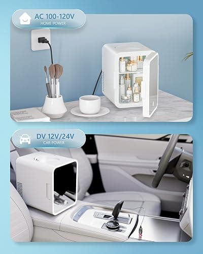EUHOMY Skincare Fridge, 5 Liter Mini Fridge for Bedroom with Dimmable LED Mirror, AC/DC Portable Cooler & Warmer for Skincare, Cosmetics and Food, Makeup Fridge for Bedroom, Car & Office, White thumbnail 7