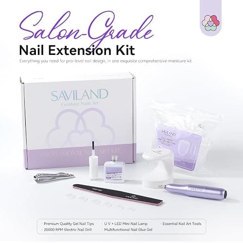 SAVILAND Advanced Gel Nail Kit Almond: 15 Sizes Extra Short Almond Nail Tips with Nail Drill & U V Lamp 500 Pcs Salon Grade Full Matte Nail Tips 30-Day Long Lasting Home DIY Beginner thumbnail 4