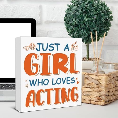 Theatre Gifts for Girls Women, Funny Theatre Decor Just a Girl Who Loves Acting Wooden Box Sign for Home Living Room Cinema Shelf Wall Decor thumbnail 4