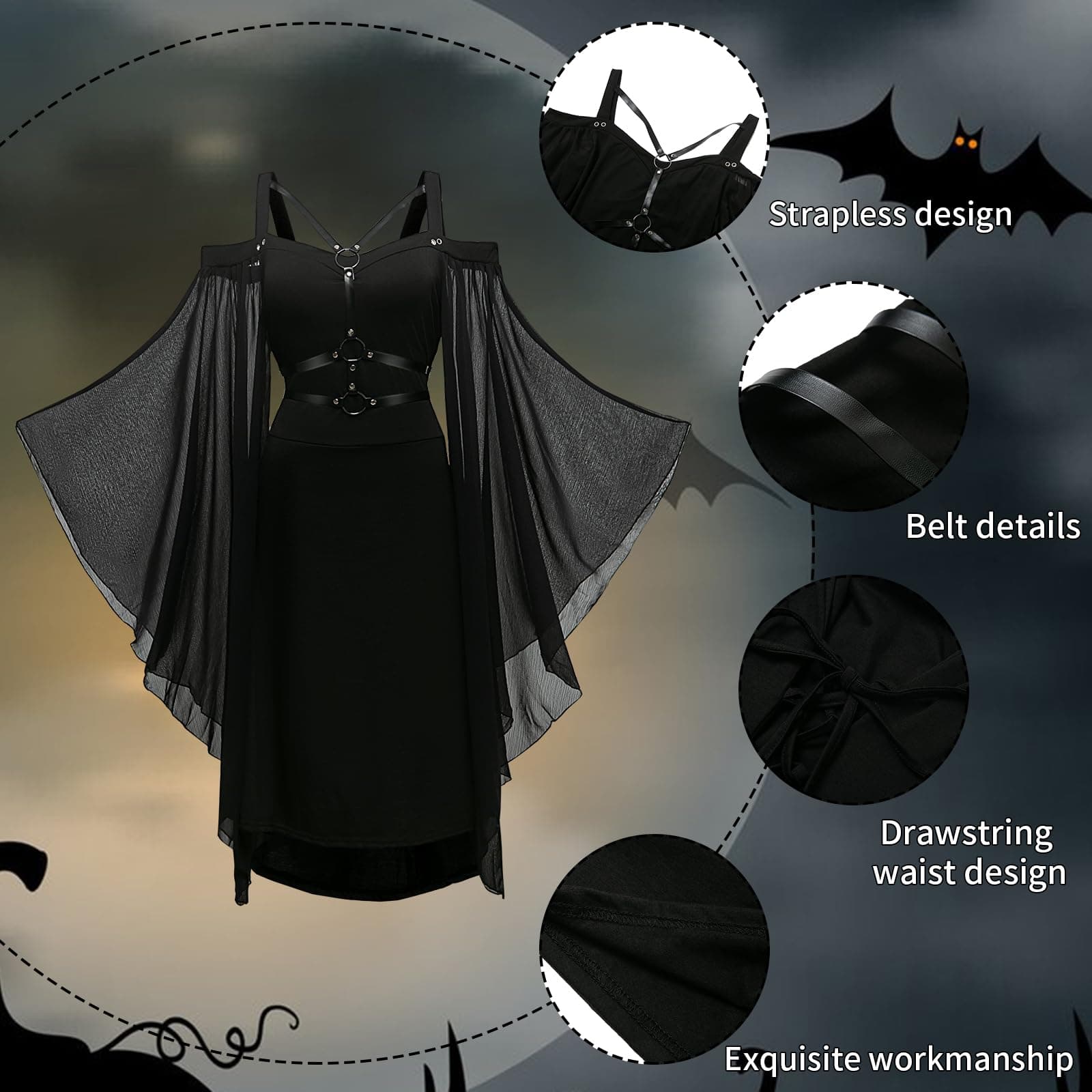 Women's Renaissance Costume Medieval Dress Trumpet Sleeve Gothic Maxi Dress Carnival Halloween Party Dress thumbnail 4