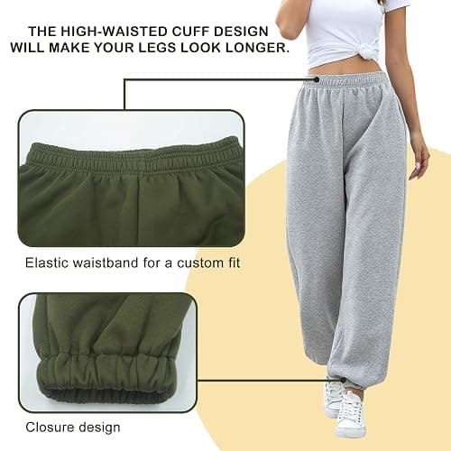 Maeau Women's Casual Sweatpant Sport Jogging Cuffed Trousers High Waist Loose Pants Cotton Cinch Bottom Pant Thick/Thin - A-thick-grey - Medium thumbnail 4