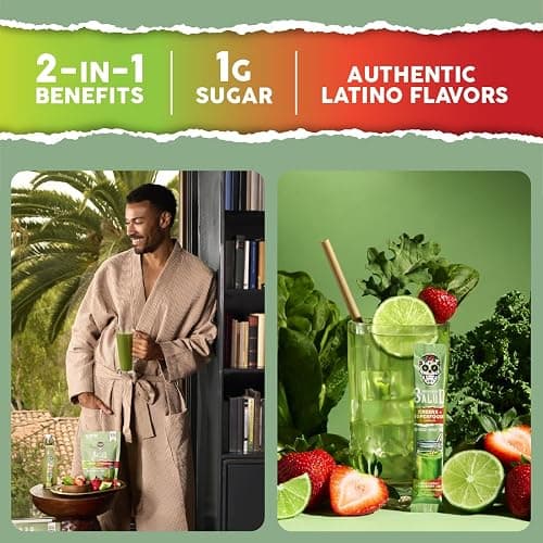 Salud 2-in-1 Greens Powder + Superfood Drink Mix Packets, 20+ Fruits and Veggies, Probiotics, Prebiotics, Supports Digestive Health, Bloating Relief, Vegan, Strawberry Lime (15 Servings) thumbnail 3