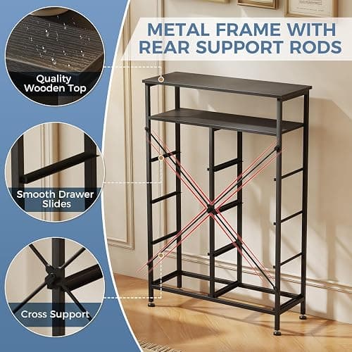 DUMOS 8 Drawers Fabric Dresser for Bedroom, Tall 8-Drawer Chest of Drawers with Raised Shelf, Storage Tower with Fabric Bins for Closet Organization, Hallway Storage, Ink thumbnail 6