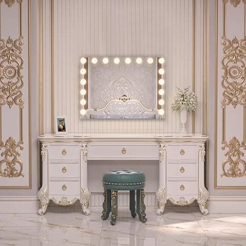 FENCHILIN Miroir Maquillage avec 18 Ampoules LED Miroir Coiffeuse Lumineux avec Port USB Grand mirroir maquilleur Lumineux avec 3 Modes déclairage Miroir Hollywood Coiffeuse Blanc 80x60 cm thumbnail 8