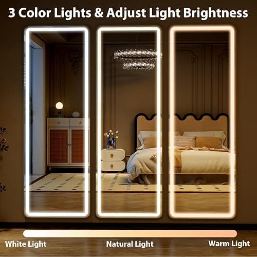 WISSMIELS Full Length Mirror with Lights,Tempered Glass 20"x63" Led Full Length Mirror with Dimming & 3 Color Lighting,Door Hanging & Standing Ideal for Bedroom, Dressing Room, Cloakroom Rectangle thumbnail 8