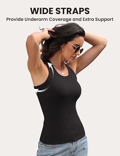 BVNSOZ 3 Pack Womens Tank Tops with Built in Bra Ribbed Racerback Tops | Light Support, Sleeveless Workout Shirt, Slim Fit, Double Layer, Scoop Neck, Summer Basic Cami, Stretch Material, Casual thumbnail 5