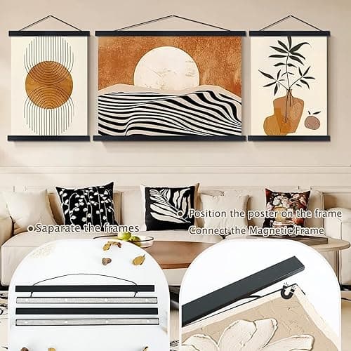 Artmag Magnetic Poster Hanger Frame, 18x24 18x12 18x28 Light Wood Wooden Magnet Canvas Artwork Print Poster Hangers Frames Hanging Kit (Black, 18") thumbnail 5