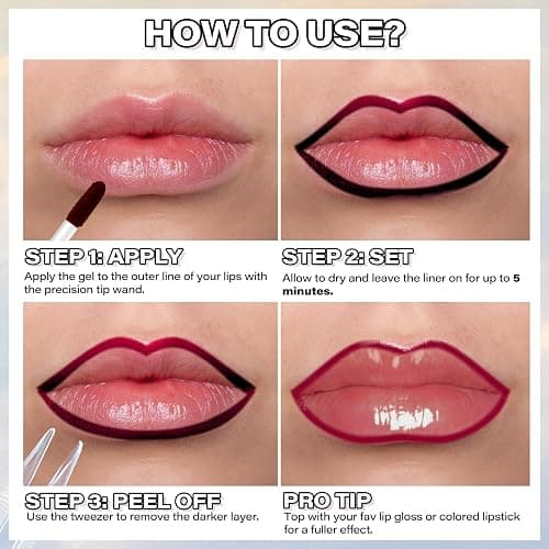 Cilrofelr Peel Off Lip Liner Stain, Long Wear Tattoo Lip Liner with Tweezer, Peel Off Lip Stain with Matte Finish, Long Lasting, Waterproof, Transfer-proof, Highly Pigmented Color (Berry) - Berry thumbnail 6