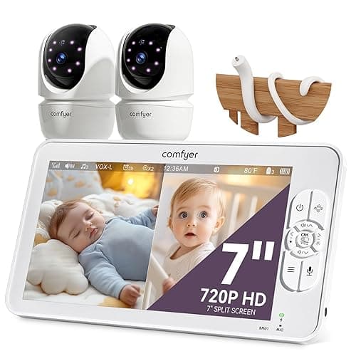 Comfyer 7" HD Split-Screen Baby Monitor with 2 Cameras, Video Baby Monitor with Camera and Audio, Flexible Bracket, Non-WiFi, VOX Mode, 2 Way Audio, Remote PTZ, Auto Night Vision - 7''720P Display with 2 1080P Camera - Image 1
