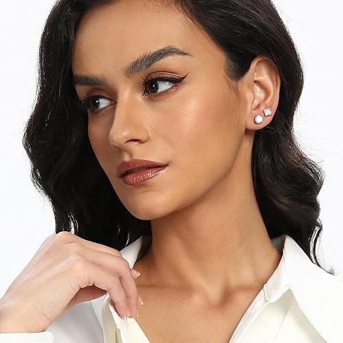 MDFUN 6 Pairs Stud Earrings Set 3mm/5mm/7mm Princess & Round Cubic Zirconia Earrings Hypoallergenic 316L Surgical Stainless Steel CZ Earrings for Women Men thumbnail 3