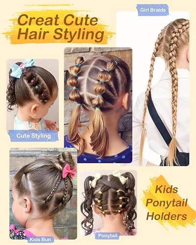 Hair Wax Stick & Styling Accessories - Smooths Flyaways for Kids & Women, 1000 Elastic Hair Ties, 1 Slick Back Hair Brush, 2 Hair Loop Styling Tools - Creates Ponytails & Braids for Teen Girls Gifts thumbnail 5