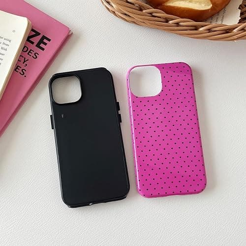 Sayoaho Compatible with iPhone 16 Case, Fashion Cute Polka Dot Pattern Aesthetic Design for Women, Soft TPU and Hard Back Shockproof Phone Case for iPhone 16 6.1 inch, Hot Pink thumbnail 4