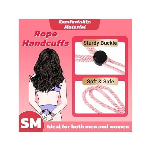 Rope Handcuffs BDSM Bondage Restraints Ankle Cuffs Sex Toys Adjustable Cotton Rope Wrist Straps SM Game Adult Play for Couple (Pink) thumbnail 3