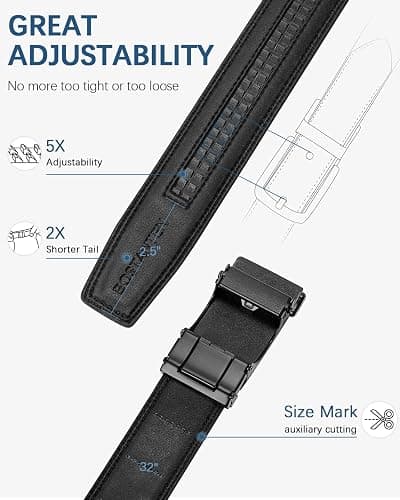 BOSTANTEN Mens Belt Leather Ratchet Belt For Men Dress and Casual with Adjustable Buckle, Trim to Fit thumbnail 4