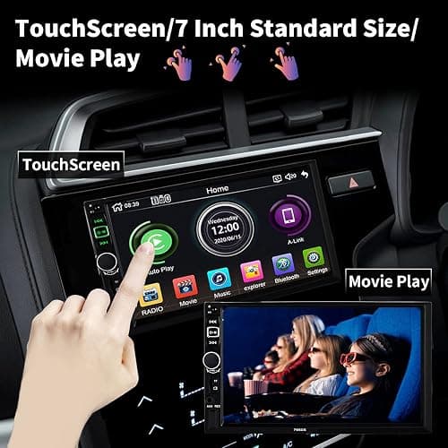 Double Din Car Stereo Radio Compatible with Apple Carplay and Android Auto, 7-Inch HD Touchscreen with Voice Control, Mirror Link, Backup Camera, Steering Wheel, Bluetooth, FM, USB/TF/AUX Port thumbnail 5