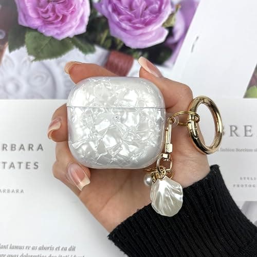 AIIEKZ Compatible with AirPods 4 Case Cover 2024,Soft TPU with Shell Pattern for AirPods 4th Generation Case with Pearl Shell Keychain and Cleaning Kit for Girls Women (White) thumbnail 6