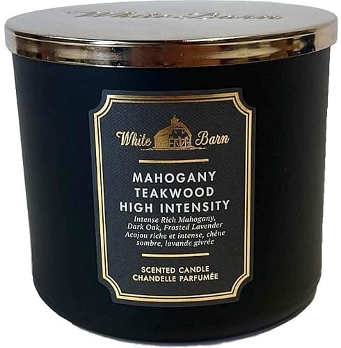 White Barn Candle Company Bath and Body Works 3-Wick Scented Candle w/Essential Oils - 14.5 oz - Mahogany Teakwood (High Intensity - Black) - Image 1