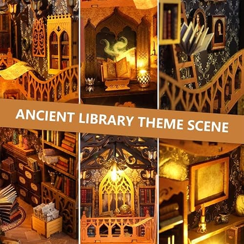 IXYHKB DIY Book Nook Kit, DIY Miniature Dollhouse Book Nook, 3D Wooden Puzzle Art Bookshelf with LED Lights, Creative Wooden Puzzle Bookends, Miniature Bookends Building Model Kit for Adults Teens thumbnail 6