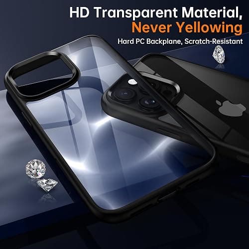 Supdeal Shockproof Clear Case for iPhone 16 Pro, [Camera Control Button] [10FT Military Drop Protection] Hard Clear Back Silicone Edge Four Corner Airbags Phone Cover, 6.3 inch, Black thumbnail 4