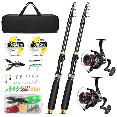 Kalynsung 6.89ft Fishing Rod and Reel Combo, 2PCS Telescopic Carbon Fiber Fishing Rod, Spinning Reels *2, Fishing Line *2, Fishing Hooks Bait Set, Portable Fishing Pole Set with Carrier Bag - Image 1
