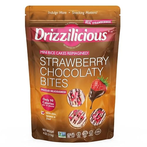 Drizzilicious Strawberry Chocolaty Bites, Mini Rice Cakes, 113g, Vegan, Gluten-Free - Image 1
