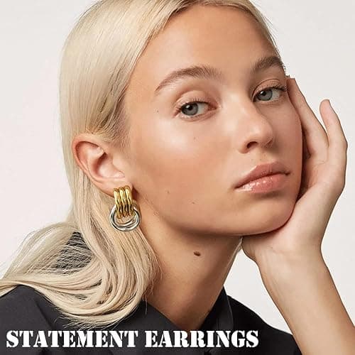 NIXMAX Chunky Gold Knot Earrings Statement Earrings for Women Gold Plated Dupes Geometric Dangle Earrings Hypoallergenic Fashion Trendy Jewelry Gifts thumbnail 2