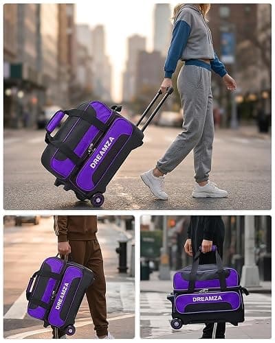 DREAMZA 2 Ball Bowling Bag with Wheels, Double Bowling Ball Bag 2 Ball Roller w/Separate Compartment for Shoes Up to US Mens Size 16, w/Retractable Handle Extends to 40" & Accessories Pocket thumbnail 7
