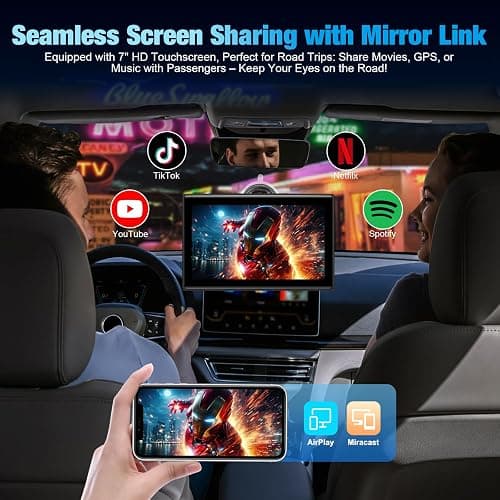 7" Portable Wireless CarPlay Screen for Car – Apple CarPlay & Android Auto, HD Touch Screen Car Stereo, Bluetooth, GPS Navigation, Voice Control, Plug-and-Play with FM/AUX/Mirror Link (Black) thumbnail 4