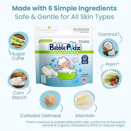 TruKid Bubble Podz Bubble Bath for Kids, Toddlers, & Babies, NEA-Accepted for Eczema, Gentle Refreshing Colloidal Oatmeal Bath Bomb for Sensitive Skin, pH Balanced, Tear Free, Unscented (24 Podz) thumbnail 6